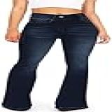 KDF Calça Jeans Flare Feminina Gestante Calças Femininas Boca De Sino Cintura Alta Elástica Emagrecedora Azul Marinho 1010 7