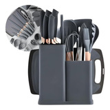Ke Home Conjunto 19 Peças Utensílios Kit Cozinha Silicone Cor Cinza