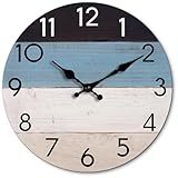 KECYET Relógio De Parede Silencioso Sem Tique Taque Estilo Praia Operado Por Bateria Litoral Azul Country Retrô Rústico Decorativo Para Piscina Cozinha Banheiro Quarto Casa 20 Cm 