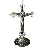 Kelendle Jesus Cristo Na Cruz Crucifixo De 15 Cm Com Base Destacável Bronze Dourado Diamantado Pérolas Estilo Barroco Vintage Antigo Para Presente Religioso Casa Decoração De Parede De Igreja -Bronze-