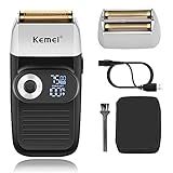 Kemei Barbeador Elétrico Profissional Foil Para Homens Navalha Com Aparador Careca Barbeador Sem Fio Recarregável Display LED 2 Em 1