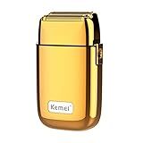 KEMEI Navalhas Elétricas Para Homens Barbeador Elétrico Profissional Sem Fio Todo De Metal Lâminas De Titânio De Lítio Aparador De Barba Facial Recarregável Por USB Dourado TX1 Ouro 