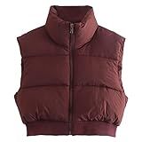 KEOMUD Colete Puffer Feminino De Inverno  Leve  Sem Mangas  Quente  Colete Acolchoado  Enferrujado  Grande