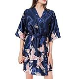 KESYOO Kimono Robes De Dama De Honra Gola V Curto Cetim Camisola Feminino Roupão Cinza Prateado G Azul Marino L