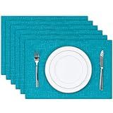 Kevin Textile Conjunto De 6 Jogos Americanos Resistentes Ao Calor Mesa De Jantar Tapetes De Mesa De Cozinha Azul Pavão 33 X 48 Cm