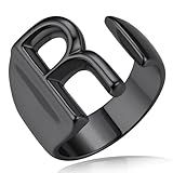 Keystyle Anéis De Letra Em Negrito Ajustável, Goldchic Jewelry Anel Feminino De Ouro Personalizado Gravado Anel De Sinete Aberto Feminino Para Festa, Us#6 - #10, Banhado A Preto, Sem Pedra Preciosa