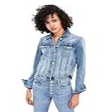 Khanomak Jaqueta Jeans Clássica De Algodão Com Botões Frontais Manga Comprida Gola Básica Azul Médio G