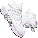 Kick Roller Shoes Skate 2 Em 1 Sapatos Multifuncionais LED Ajustável Quad Patins Botas Sapatos De Deformação De Fileira Dupla Branco 40 Euros HaoAMZ