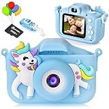 Kids Camera For Boys With 32GB Card HD IPS Eye Protective Screen Unicorn Kids Selfie Digital Camera With Full Cover Lens Protection For 3 12 Year Old Girls Christmas Birthday Gift For Boys
