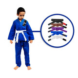 Kimono Azul Infantil Trançado Leve Jiu Jitsu, Judo + Faixa 