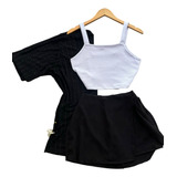 Kimono   Cropped   Short Saia Conjunto Feminina 3 Peças