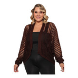 Kimono Feminino Aberto Plus Size Vazado Tricot Manga Longa