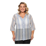 Kimono Feminino Listrado Vazado Plus Size Tricot Manga 3/4
