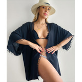 Kimono Feminino Mil Formas Saída De Praia Moda Manga Curta 
