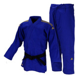 Kimono Judô Quest J690 Azul Com Faixas Bordadas Em Dourado