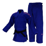 Kimono Judô Quest J690 Azul Com Faixas Bordadas Rosa