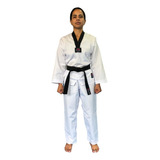 Kimono Taekwondo Dobok Infantil Gola Preta Tecido Canelado