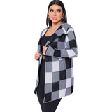 Kimono Xadrez Feminino Blusa Cardigan Manga Longa Tricot