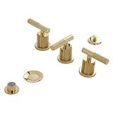 Kingston Brass KB6322KNL Torneira De Bidê Convergente De Três Alças Com Alça Serrilhada E Pop Up De Latão Latão Polido