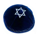 Kipa Judaico Veludo Estrela De Davi Azul /original De Israel