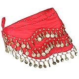Kisangel Cinto De Quadril Chiffon Mulheres- 3 Fileiras De 128 Moedas Pendentes- Vermelho- Acessório De Dança Do Ventre
