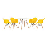 Kit - Mesa Eames Tampo Vidro 120 Cm + 4 Cadeiras Eiffel Daw Cor Amarelo