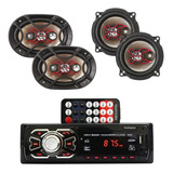 Kit 01 Par Alto Falante 6x9 01 Par Triaxial 5 Radio Som Cor Vermelho Preto