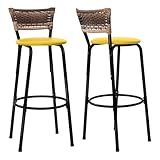 Kit 02 Banqueta Altas Junco Cappuccino Estrutura Preta Assento Amarelo 70cm Para Balcão Cozinha Bar Bistrô Americano Itagold