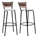 Kit 02 Banqueta Altas Junco Cappuccino Estrutura Preta Assento Branco 70cm Para Balcão Cozinha Bar Bistrô Americano Itagold