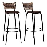 Kit 02 Banqueta Altas Junco Cappuccino Estrutura Preta Assento Marrom Claro 70cm Para Balcão Cozinha Bar Bistrô Americano Itagold