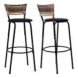 Kit 02 Banqueta Altas Junco Cappuccino Estrutura Preta Assento Preto 70cm Para Balcão Cozinha Bar Bistrô Americano Itagold