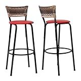 Kit 02 Banqueta Altas Junco Cappuccino Estrutura Preta Assento Vermelho 70cm Para Balcão Cozinha Bar Bistrô Americano Itagold