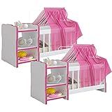 Kit 02 Berços Para Boneca Cristal Ursinho C02 Brinquedo Infantil Branco Rosa Lyam Decor