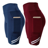 Kit 02 Bermudas Ciclista Academia Com Bolso celular Suplex