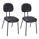 Kit 02 Cadeira Secretaria Corino Preta Base Palito Fixa Cor Preto Material Do Estofamento Couro Sintético