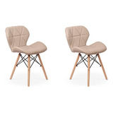 Kit 02 Cadeiras Charles Eames Eiffel Slim Wood Estofada Magazine Decor Cor Nude