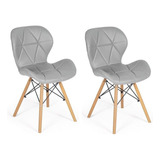 Kit 02 Cadeiras Charles Eames Eiffel Slim Wood Estofada