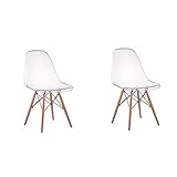 Kit 02 Cadeiras Charles Eames Eiffel Wood Policarbonato Transparente
