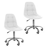 Kit 02 Cadeiras Office Eiffel Botonê Ajustável Base Giratória Cor Branco