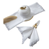 Kit 02 Guardanapos Com Franja 100  Algodão 40 Cm Jolitex Cor Branco