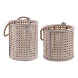 Kit 02 Lanternas Decorativa De Treliça E Alça Em Corda Btc