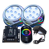 Kit 02 Led 9w 80mm Rgb Piscina Comando Fonte Rosca 1 2
