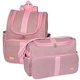Kit 02 Peças Bolsa Maternidade Bebê Mochila Maternidade Menina Menino Luxo Impermeável Rosa 