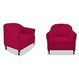 Kit 02 Poltrona Cadeira Sofá Julia Com Botonê Pés Luiz XV Para Sala De Estar Recepção Quarto Escritório Suede Pink   AM Decor