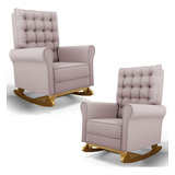 Kit 02 Poltronas Amamentação Base Balanço Brenda Veludo Rosê Cor Rosa