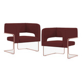 Kit 02 Poltronas Base De Aço New Cobre Veludo Marsala C 278