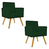 Kit 02 Poltronas Cadeiras Decorativas Pés Palito Nina Para Sala De Estar Recepção Luxo Suede Verde AM Decor