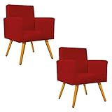 Kit 02 Poltronas Cadeiras Decorativas Pés Palito Nina Para Sala Luxo Consultório Suede Vermelho AM Decor