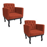 Kit 02 Poltronas Classic Pés Luís Xv Suede Terracota