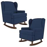 Kit 02 Poltronas De Amamentação Com Balanço Malu Base De Madeira P02 Suede Azul Marinho Lyam Decor